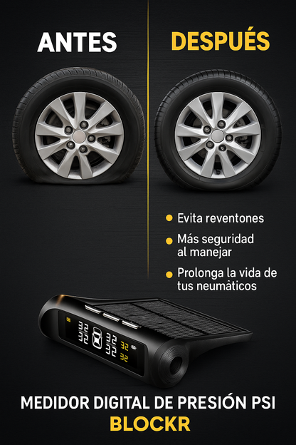 Medidor Sensor Digital Presión Neumáticos Auto Solar Blockr