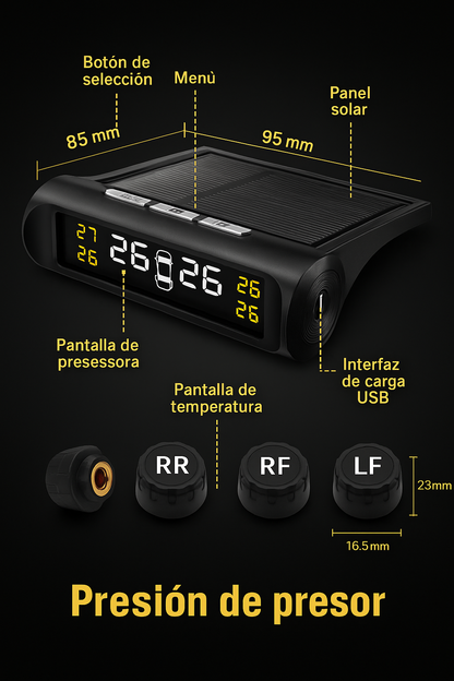 Medidor Sensor Digital Presión Neumáticos Auto Solar Blockr